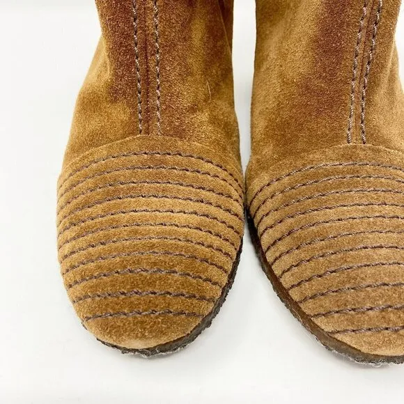 APEPAZZA | Brown Suede Wedge Mules Fur Trim 8.5