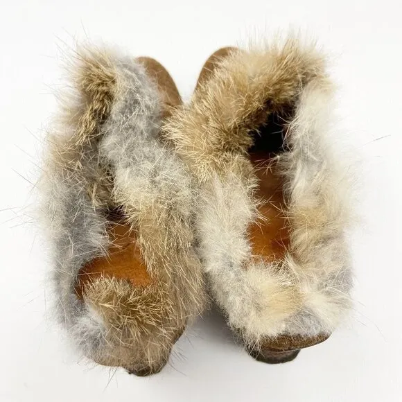 APEPAZZA | Brown Suede Wedge Mules Fur Trim 8.5