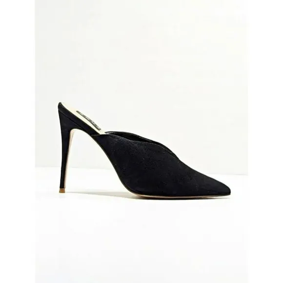Aqua Women's Flare Mules Suede Pointed Toe High-Heel Black Size 9 (MSRP $99)