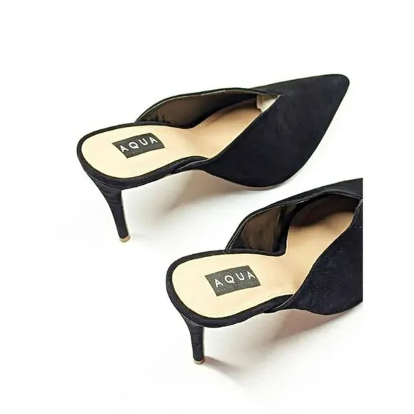 Aqua Women's Flare Mules Suede Pointed Toe High-Heel Black Size 9 (MSRP $99)