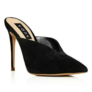 Aqua Women's Flare Mules Suede Pointed Toe High-Heel Black Size 9 (MSRP $99)
