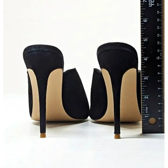 Aqua Women's Flare Mules Suede Pointed Toe High-Heel Black Size 9 (MSRP $99)