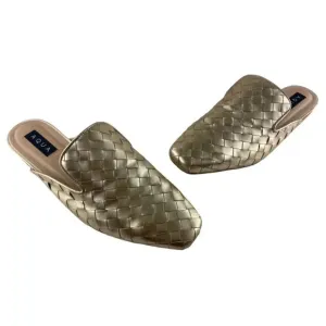 Aqua Womens Woven Padded Kiara Square Toe Slip On Leather Mules Gold Size 9.5 M