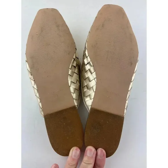 Aqua Womens Woven Padded Kiara Square Toe Slip On Leather Mules Gold Size 9.5 M