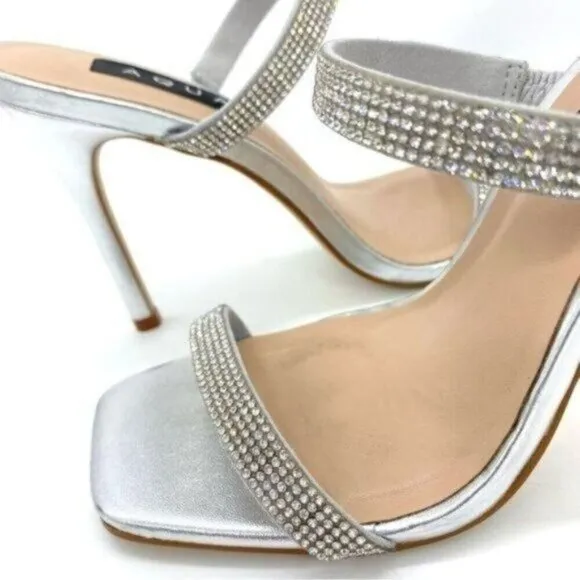 Aqua Aq Lexa Rhinestone Metallic Slip On Heels New