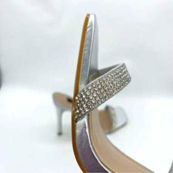 Aqua Aq Lexa Rhinestone Metallic Slip On Heels New