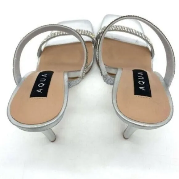 Aqua Aq Lexa Rhinestone Metallic Slip On Heels New