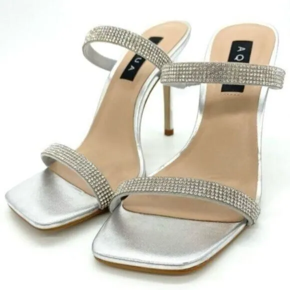 Aqua Aq Lexa Rhinestone Metallic Slip On Heels New