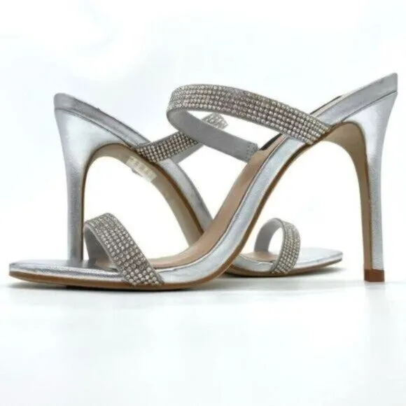 Aqua Aq Lexa Rhinestone Metallic Slip On Heels New