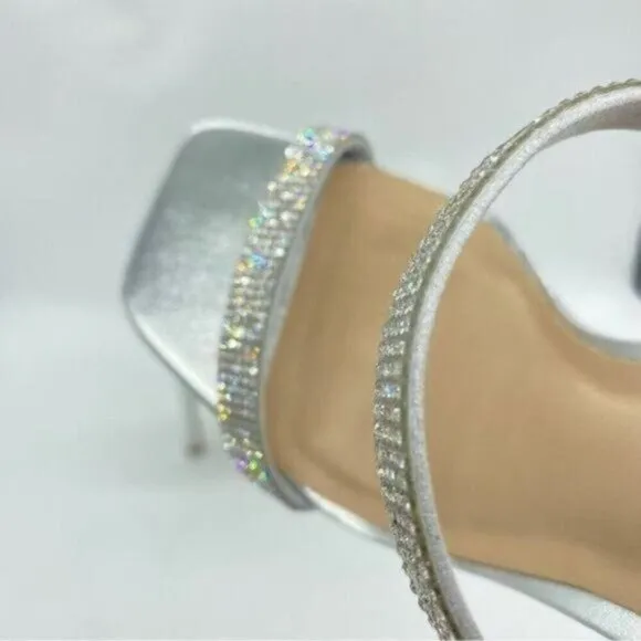 Aqua Aq Lexa Rhinestone Metallic Slip On Heels New