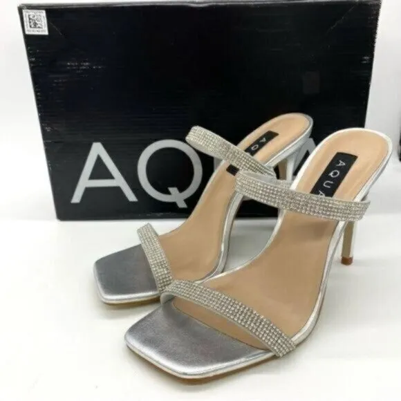 Aqua Aq Lexa Rhinestone Metallic Slip On Heels New