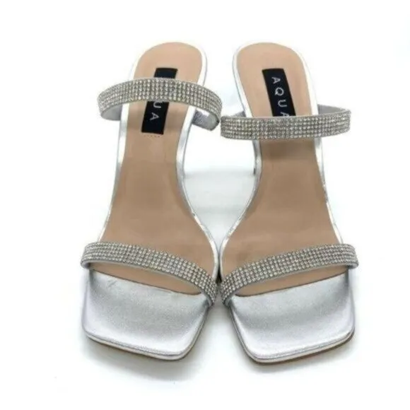 Aqua Aq Lexa Rhinestone Metallic Slip On Heels New