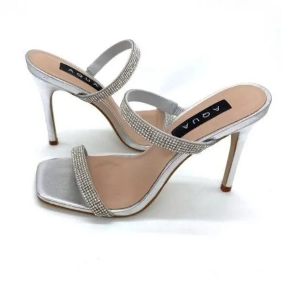 Aqua Aq Lexa Rhinestone Metallic Slip On Heels New