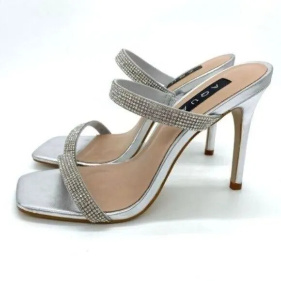Aqua Aq Lexa Rhinestone Metallic Slip On Heels New