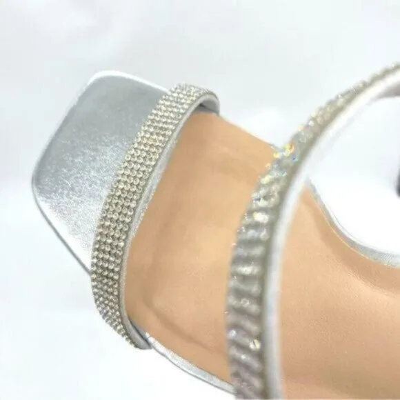 Aqua Aq Lexa Rhinestone Metallic Slip On Heels New