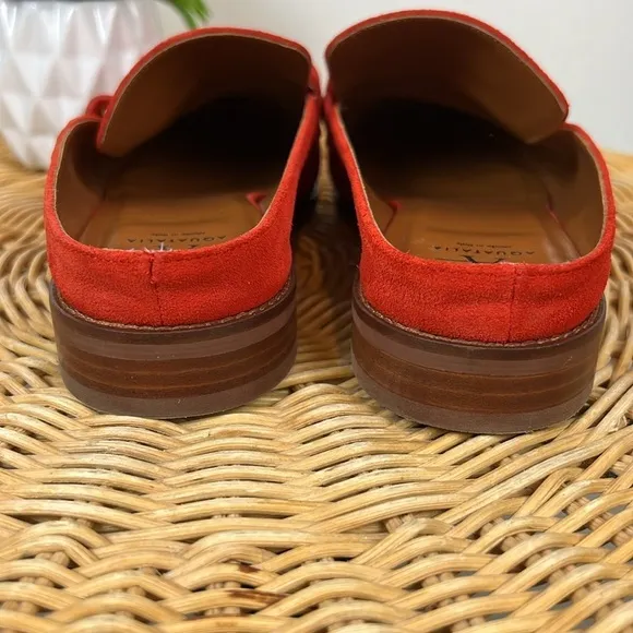 Aquatalia Mules Loafer Slip On Leather Suede Orange Buckle 7.5