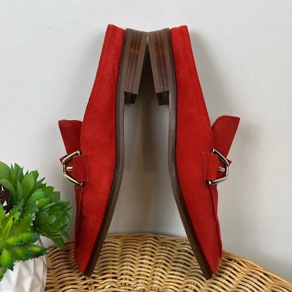 Aquatalia Mules Loafer Slip On Leather Suede Orange Buckle 7.5