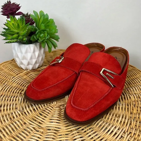 Aquatalia Mules Loafer Slip On Leather Suede Orange Buckle 7.5