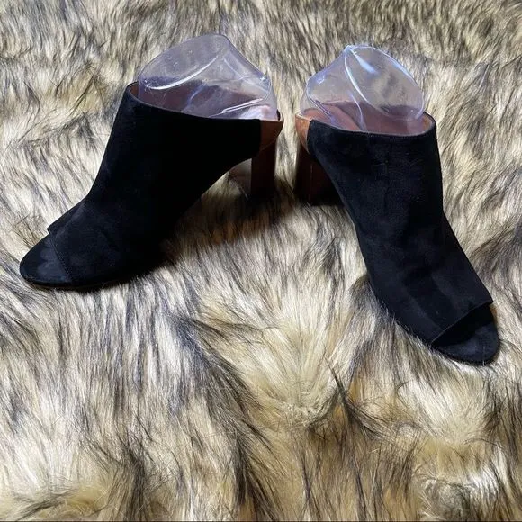 Aquatalia Seneca Waterproof Peep Toe Slip On Mules Black Suede 9.5