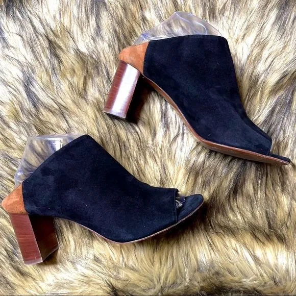 Aquatalia Seneca Waterproof Peep Toe Slip On Mules Black Suede 9.5