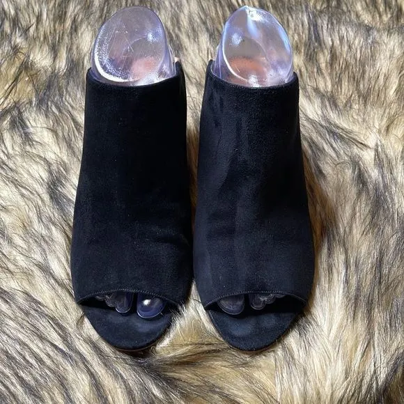 Aquatalia Seneca Waterproof Peep Toe Slip On Mules Black Suede 9.5