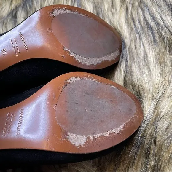 Aquatalia Seneca Waterproof Peep Toe Slip On Mules Black Suede 9.5