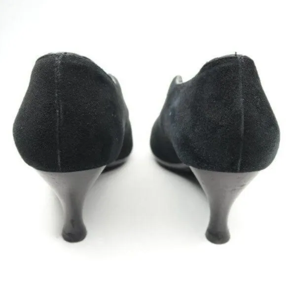 Aquatalia Women's Size 7 Black Suede Slip On Pointed Toe Heels