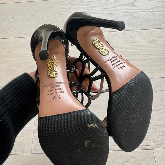 Aquazzura Black Strappy Heels with Stiletto
