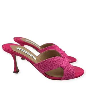 Aquazzura Rope 75 Raffia Mules in Pink