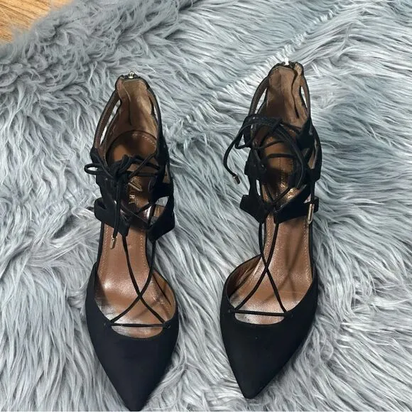 Aquazzura Black Lace-Up Stiletto Heels