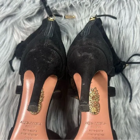 Aquazzura Black Lace-Up Stiletto Heels