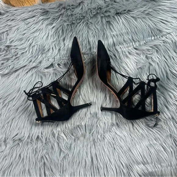 Aquazzura Black Lace-Up Stiletto Heels