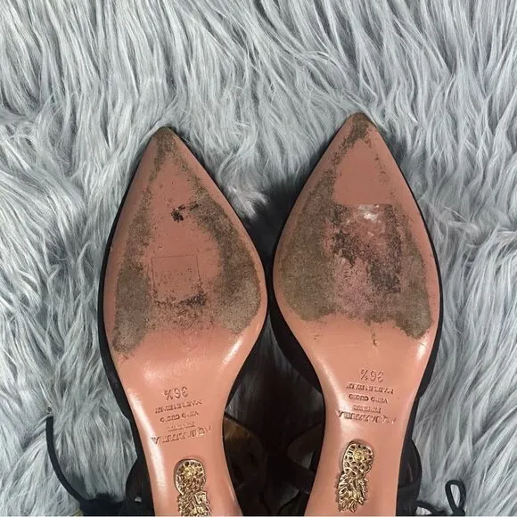 Aquazzura Black Lace-Up Stiletto Heels