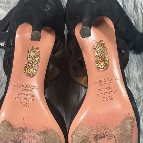 Aquazzura Black Lace-Up Stiletto Heels