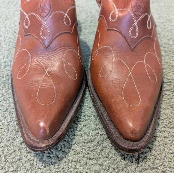 Ariat Brown Leather Pointed Toe Slip-On Boot Mules Size 8.5 Western Cowgirl