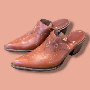 Ariat Brown Leather Pointed Toe Slip-On Boot Mules Size 8.5 Western Cowgirl