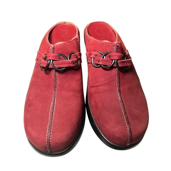Ariat Clogs Mules Red Suede Leather Accent Buckle Detail Size 8B