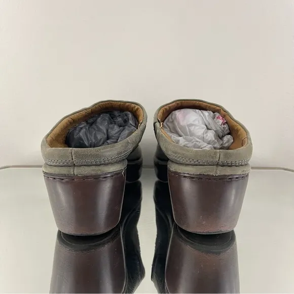 ARIAT Womens Grey Green Suede Leather Floral Stitchwork Studded Clog Mules