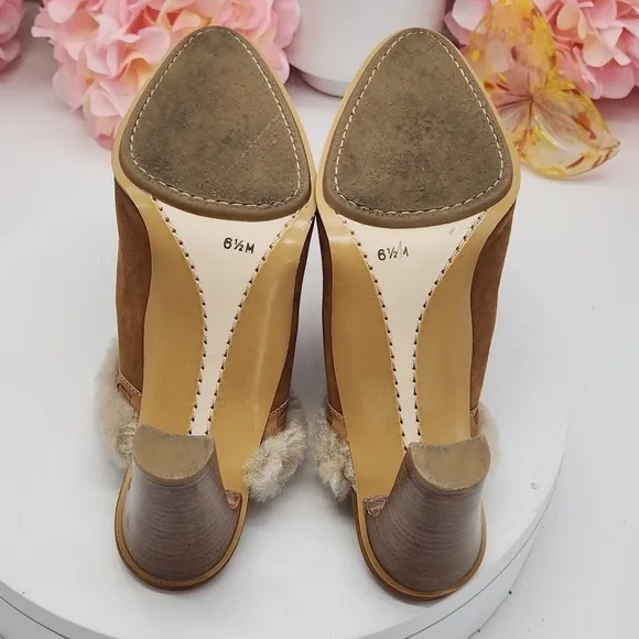 Arturo Chiang Vintage Y2K Shearling, Suede &amp; Leather Mules Heels Tassels Sz 6.5