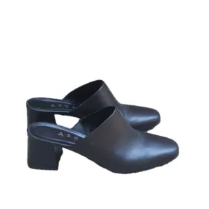 ASKA Italian black genuine leather chunky block heels mules vintage clogs