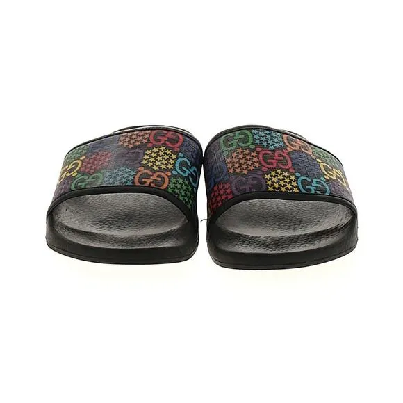 AUTH GUCCI GG Monogram Psychedelic Slides Sandals Multicolor Sz M 10/ W 12 EUC