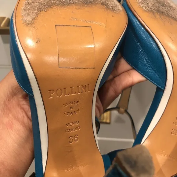 Authentic Pollini teal leather and suede heels.