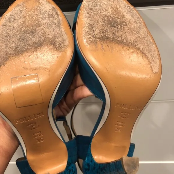 Authentic Pollini teal leather and suede heels.
