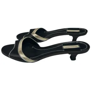 Authentic Vintage Burberry Kitten Heel Mules Brown Heeled Sandals Leather Sole