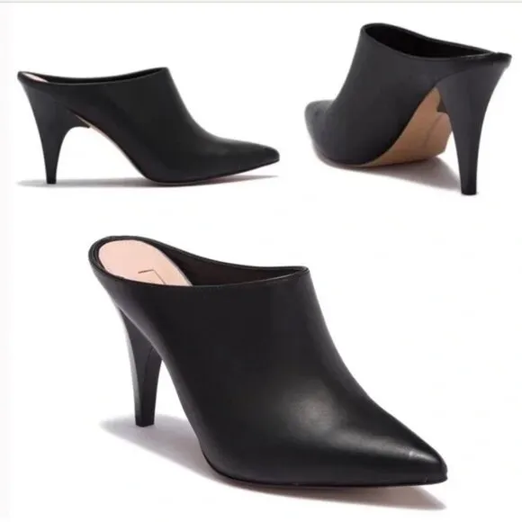 AVEC LES FILLES| Chic Black Leather Pointy Toe 4” Heel Mules Sz 5.5M