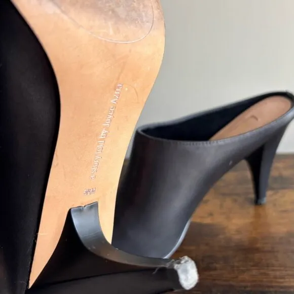 AVEC LES FILLES| Chic Black Leather Pointy Toe 4” Heel Mules Sz 5.5M