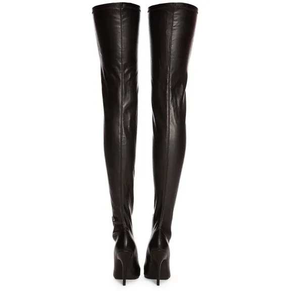 AZALEA WANG • Silvia Stretch Thigh High Black Leather Boot Stiletto Pump Heels