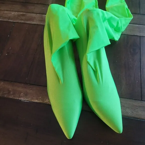 Azalea Wang Taytay-Lime Neon Green Stiletto Heels With Attached Leggings US Size
