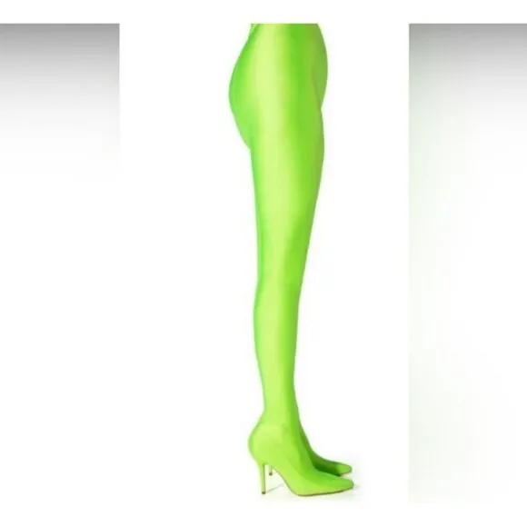 Azalea Wang Taytay-Lime Neon Green Stiletto Heels With Attached Leggings US Size