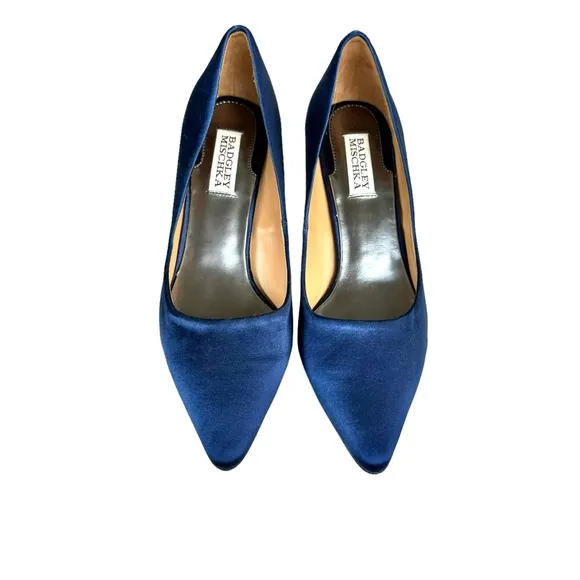 Badgley Mischka Blue Satin Pointed Toe Pumps Heels Women’s Size 7.5 M